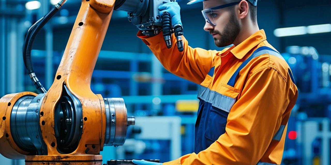 Inżynier serwisujący ramię robota przemysłowego